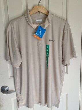 NEW Columbia Mens Short Sleeve Polo Shirt XL NWT UPF 50+ Omni Shade Wick Tan